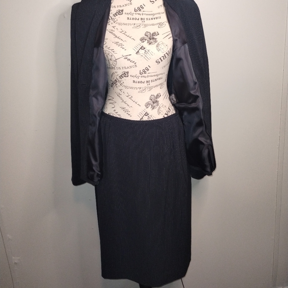 Dotted Pin Stripe Black Larry Levine Skirt & Jacket 10 - Picture 2 of 9